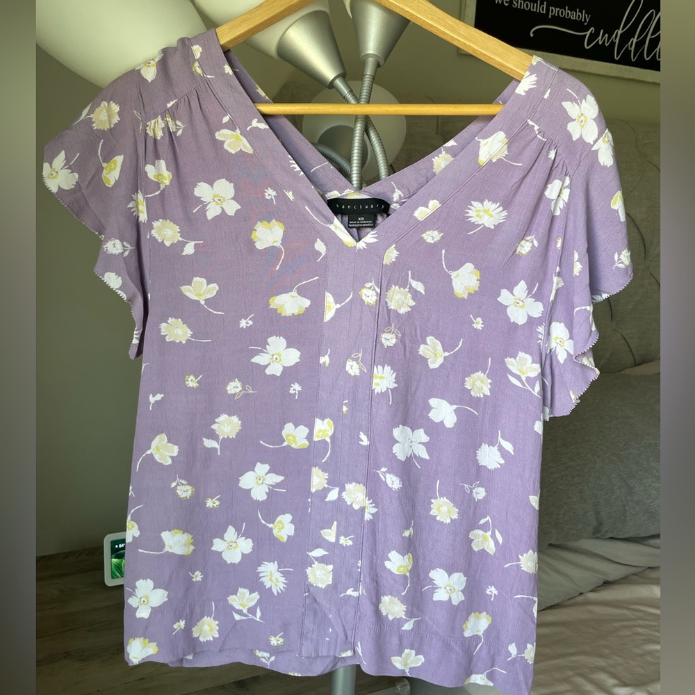 Lavender floral flutter sleeve top from Nordstrom